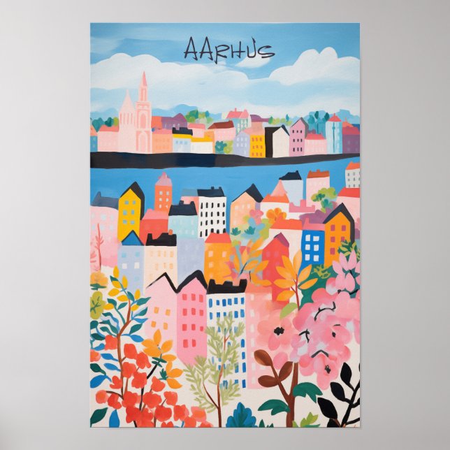 Affiche Peinture esthétique de voyage ville Aarhus Danemar (Devant)