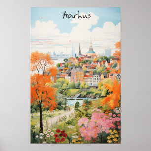 Affiche Peinture esthétique de voyage Ville Aarhus Danemar
