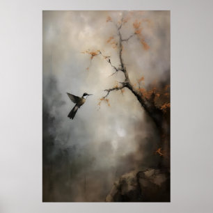 Affiche Peinture éthérée de colibri Mur d'oiseau vintage