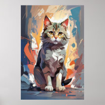 Peinture Expressionniste de Chat à l'Aquarelle Abs