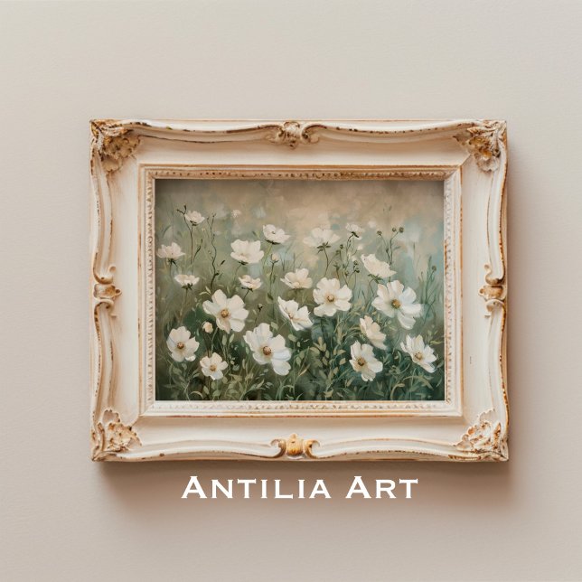 Affiche Peinture Fleur sauvage blanche prés de printemps (Créateur téléchargé)