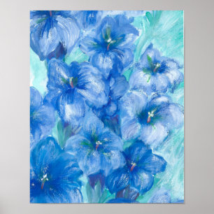 Affiche Peinture Fleur sauvage Gentienne Bleue