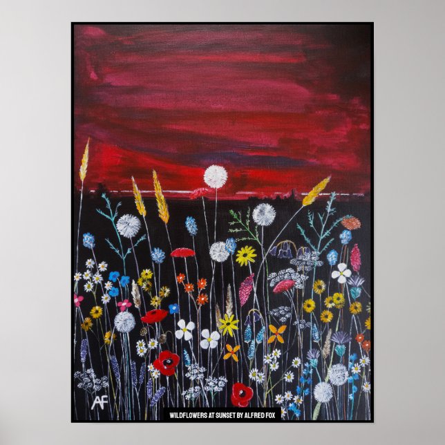 Affiche Peinture Fleurs sauvages au coucher du soleil par  (Devant)