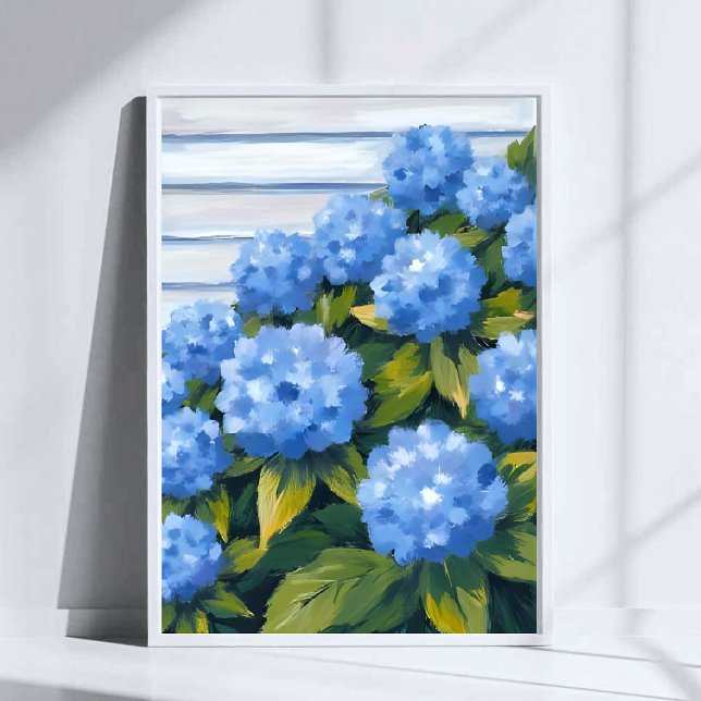 Affiche Peinture florale de buissons d'hortensias bleus (Créateur téléchargé)