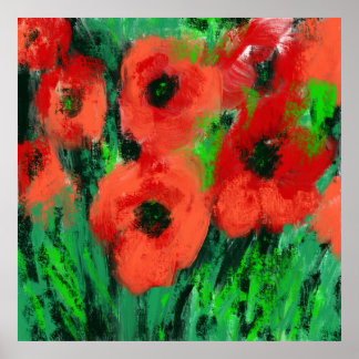 Affiche Peinture florale de coquelicots rouges abstraits