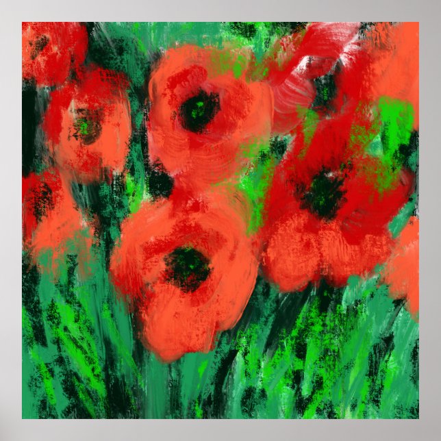 Affiche Peinture florale de coquelicots rouges abstraits (Devant)