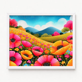 Affiche Peinture florale de pavots de Californie orange ro