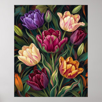 Affiche Peinture florale de tulipes colorées