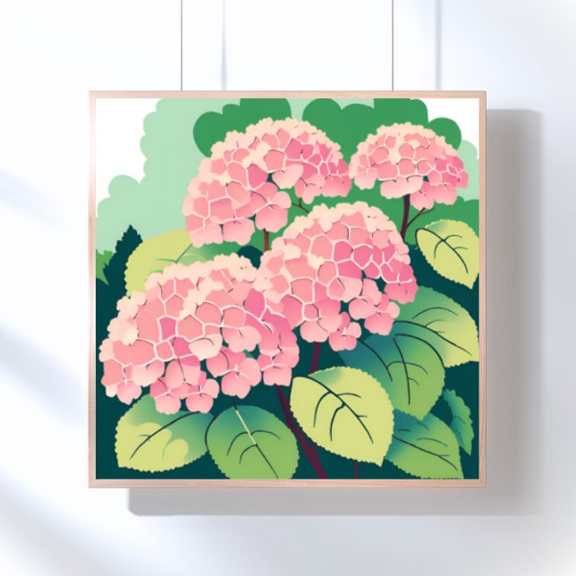 Affiche Peinture florale d'hortensia rose (Créateur téléchargé)