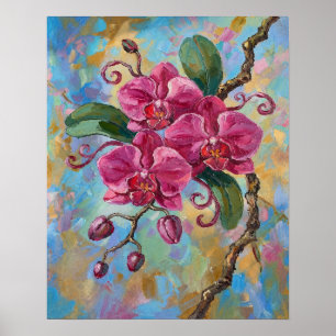 Affiche Peinture florale d'orchidée rose