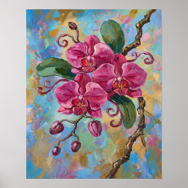 Affiche Peinture florale d'orchidée rose (Devant)