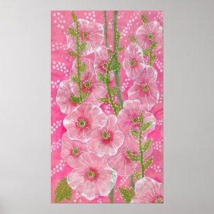 Affiche Peinture florale rose Hollyhock Malve Malva