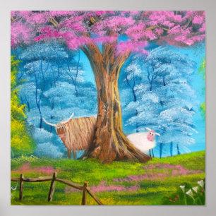 AFFICHE PEINTURE FOLLETTE DE SHEEP SHEEP DE LA VACHE HIGHL