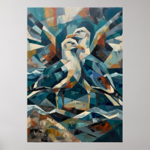 Affiche Peinture géométrique abstraite de mouette côtière