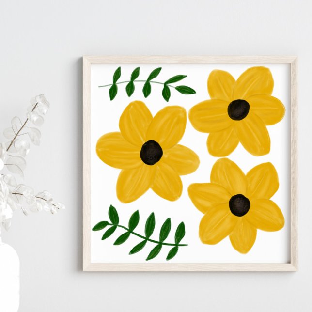 Affiche Peinture graphique de fleurs modernes jaunes gras (Créateur téléchargé)