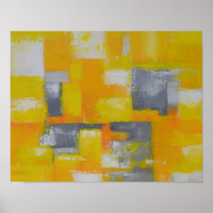 Affiche peinture gris jaune blanc abstrait