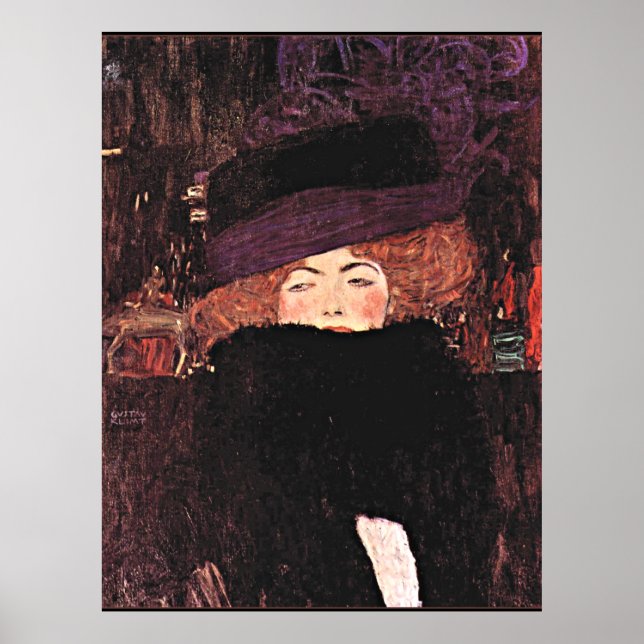 Affiche Peinture Gustav Klimt, Dame avec Casquette à fourr (Devant)