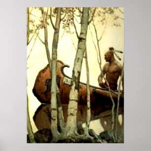 Affiche Peinture historique de NC Wyeth Canoë indien #2