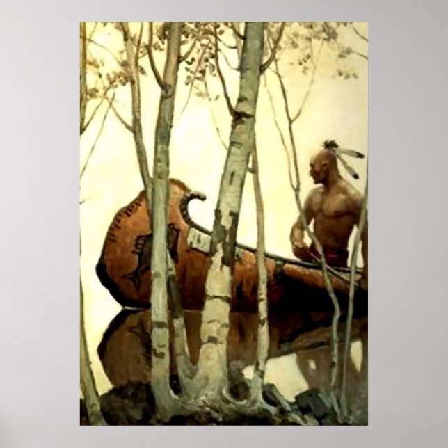 Affiche Peinture historique de NC Wyeth Canoë indien #2 (Devant)
