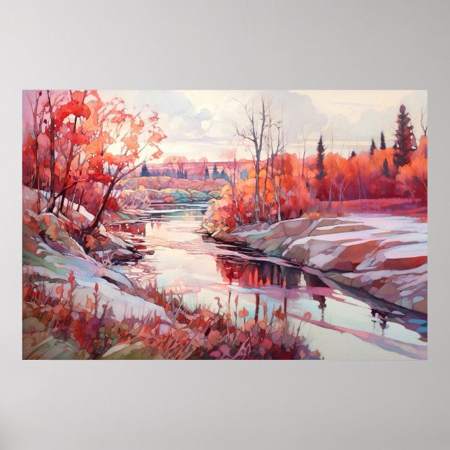 Affiche Peinture hydrographique de la rivière rurale (Devant)
