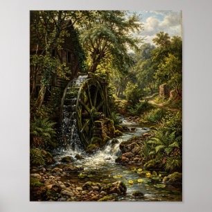Affiche Peinture II du moulin à eau à toit de chaume angla