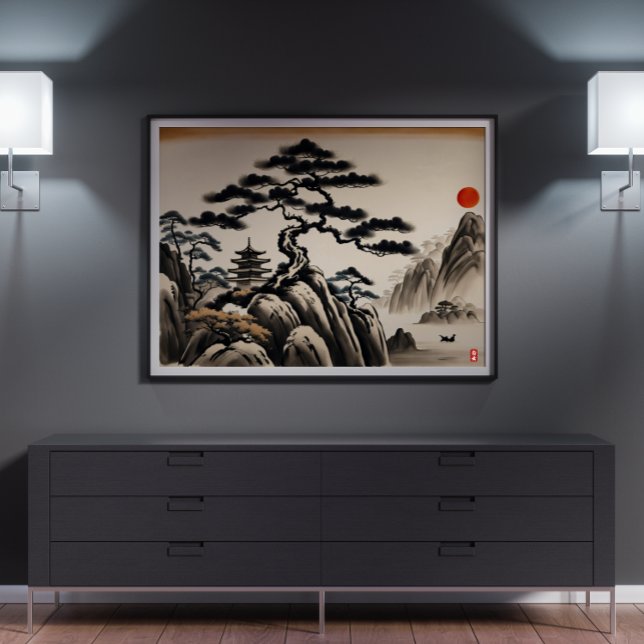 Affiche Peinture japonaise à l'encre paysage (Japanese Landscape Ink Painting)