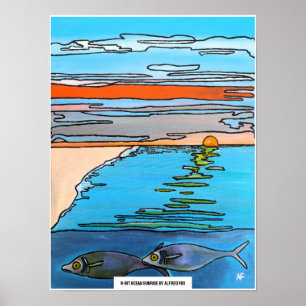 Affiche Peinture Lever de soleil sur l'océan 8 bits par Al