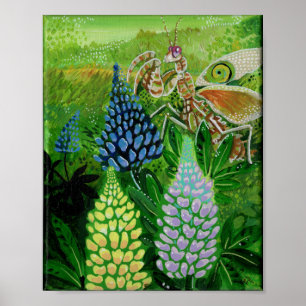 Affiche Peinture Mantis Fleur