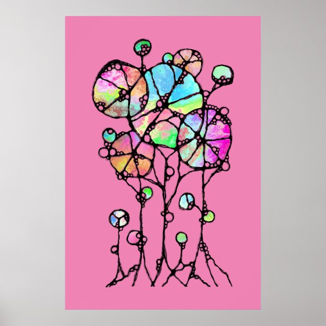 Affiche Peinture manuelle - Groupe d'arbres abstraits 3 (Devant)