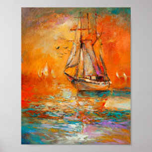 Affiche Peinture marine impressionniste d'orange texturé