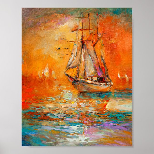 Affiche Peinture marine impressionniste d'orange texturé (Devant)