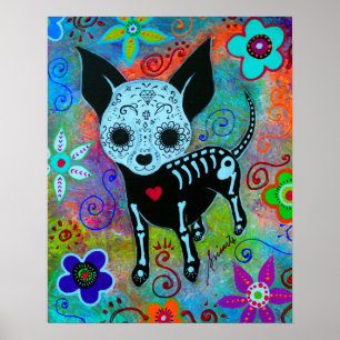 AFFICHE PEINTURE MEXICAINE CHIHUAHUA DIA DE LOS MUERTOS