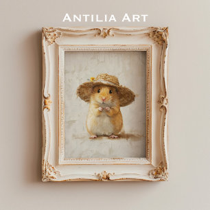 Affiche Peinture mignonne de hamster, ferme de style farmh