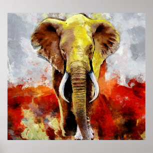 Affiche Peinture moderne à l'huile d'éléphant Abstraite