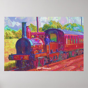 Affiche Peinture moderne de train vintage de vapeur sur