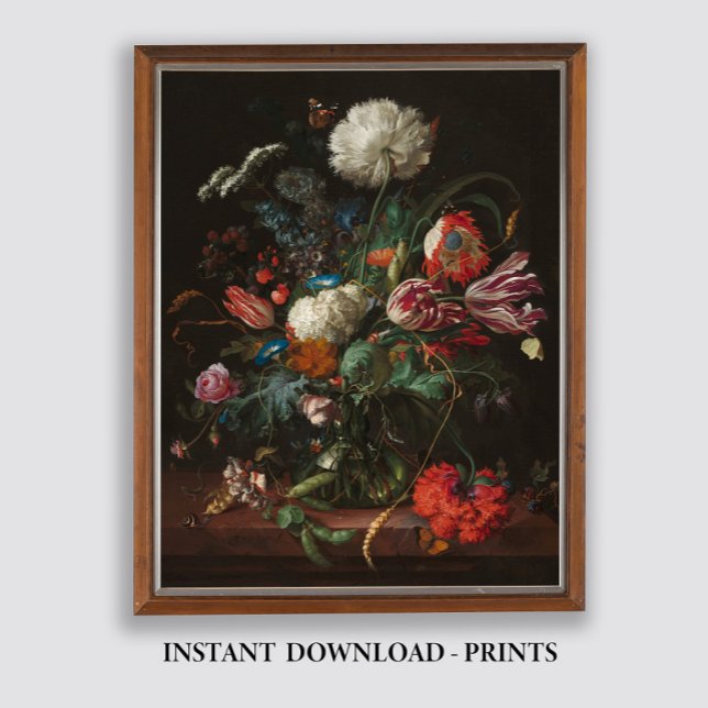 Affiche Peinture Moody Floral Oil, Antique Dark Still Life (Créateur téléchargé)