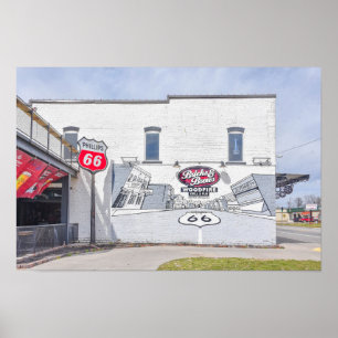 Affiche Peinture murale avec panneau de la route 66 au Kan