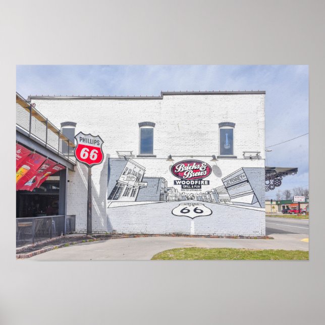 Affiche Peinture murale avec panneau de la route 66 au Kan (Devant)