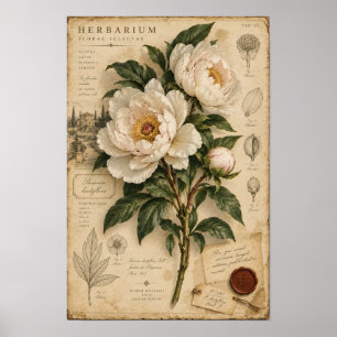 Affiche Peinture murale botanique Herbier Vintage White Pe