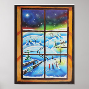 Affiche Peinture murale de mur de fenêtre d'hiver