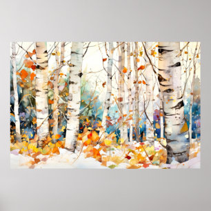 Affiche Peinture Murale de Nature de Bouleaux