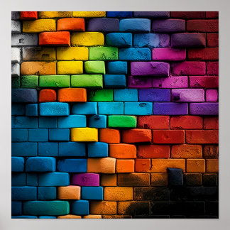 Affiche Peinture murale en briques multicolores