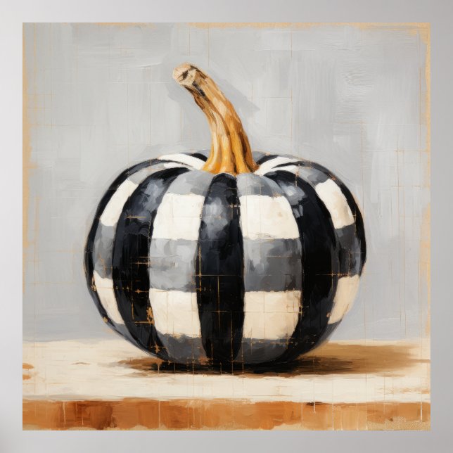 Affiche Peinture murale en noir et blanc Plaid Citrouille (Devant)
