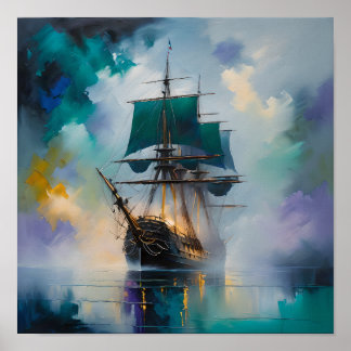 Affiche Peinture nautique onirique de grand voilier dans l