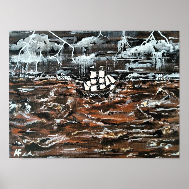 Affiche Peinture Navires dans une tempête par Alfred Fox (Devant)