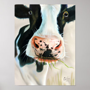 Affiche Peinture noire et blanche de portrait de vache