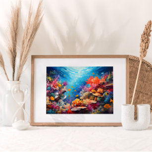 Affiche Peinture numérique à l'huile colorée de Coral Reef