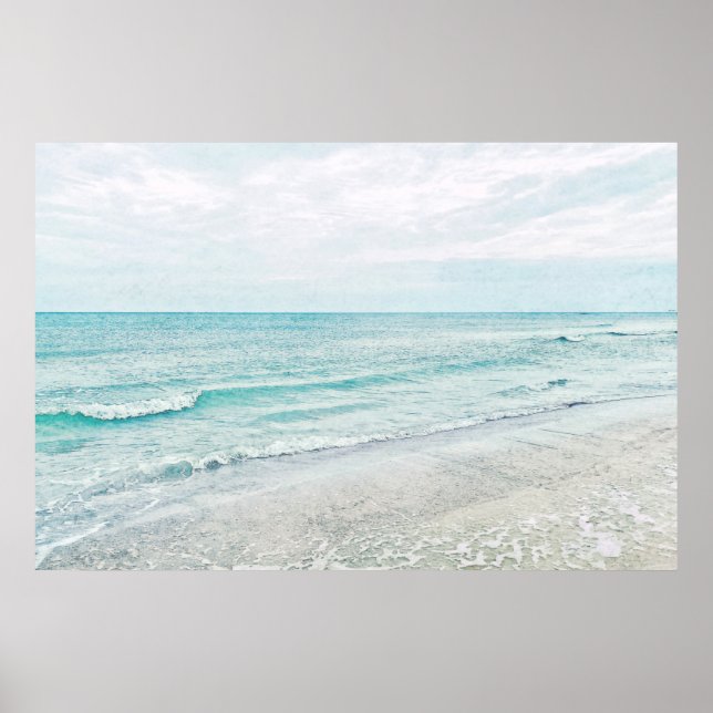 Affiche Peinture Ocean Waves Aqua Aquarelle bleu clair (Devant)