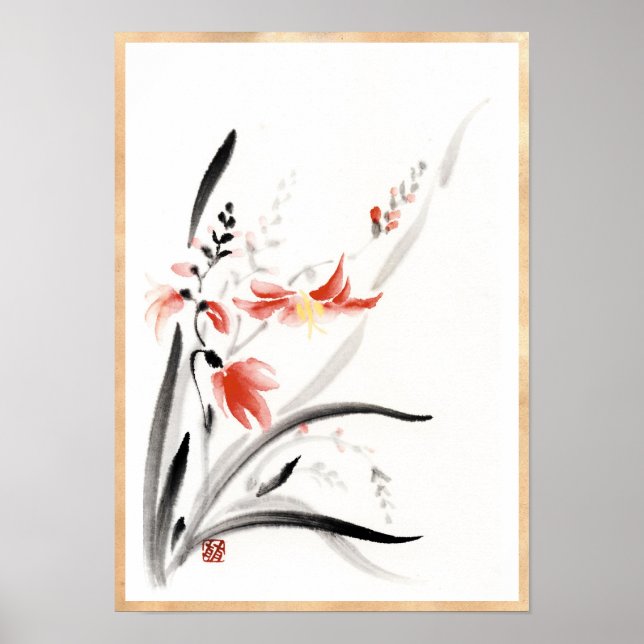 Affiche Peinture orientale classique des fleurs d'encre su (Devant)
