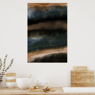 Affiche Peinture Paysage Abstrait Art Tons Terre Noire